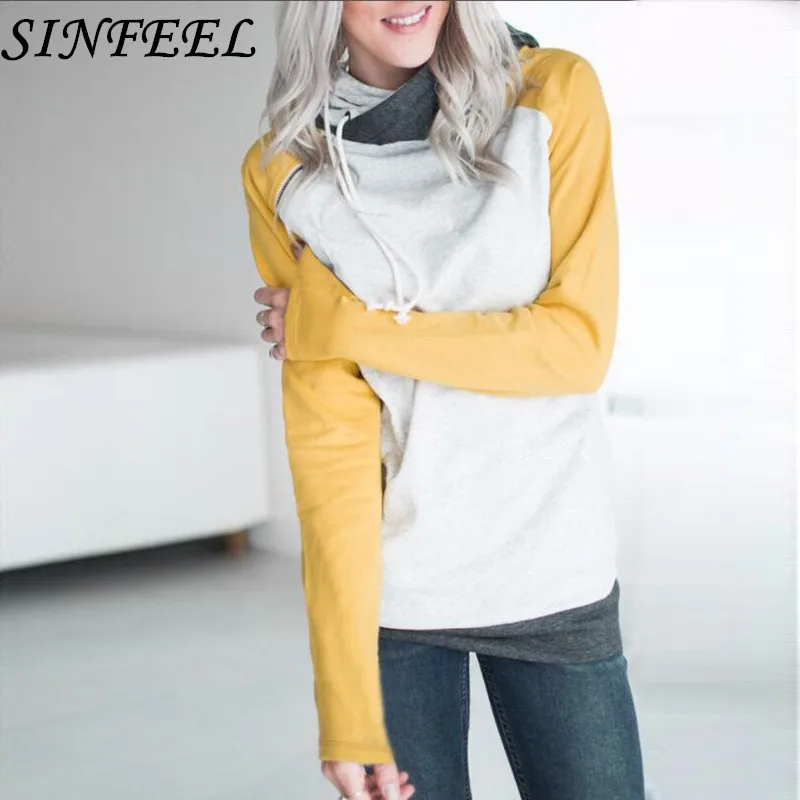 

SINFEEL 3XL Sweatshirts Women Pullover Hoodies Female Patchwork Double Hooded Sweatshirt Autumn Coat Sudaderas Mujer Plus Size