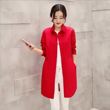 

2019 spring new women's fashion lady shirt Girls long paragraph long-sleeved shirt Slim Korean women