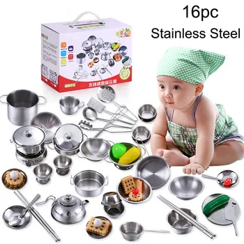 

16 Pieces Children Mini Kitchen Cookware Pot Pan Kids Pretend Cook Play Toy Simulation Kitchen Utensils Toys Set Children gift