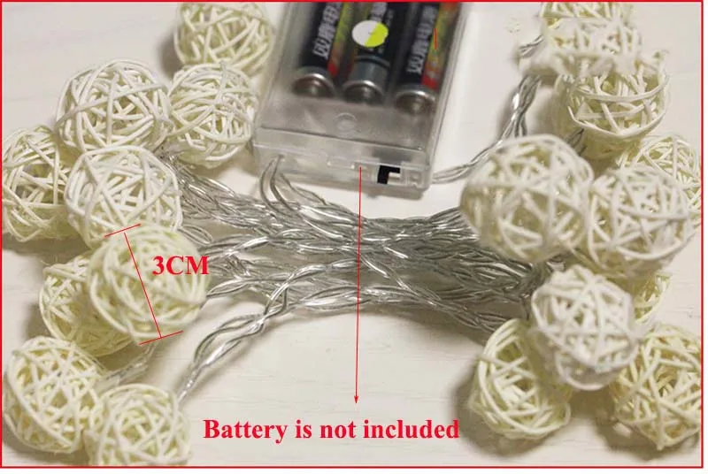 Ротанга мяч светодио дный гирлянда гирлянды светодиодные огни 20 световых шаров батарея тайский свет цепи вечерние свадьбу Рождество Декор Guirlande Lumineuse
