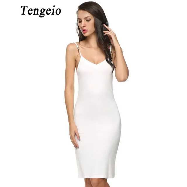 Tengeio 2018 Women Sexy Strap Full Slips dress Long Underdress
