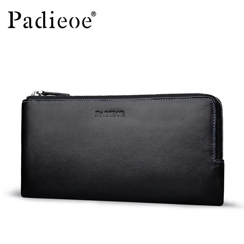 ФОТО Padieoe Genuine Leather Men's Long Wallet Fashion Male Phone Pouch Bag High Quality Durable Male Multiple Card Holder Handbag