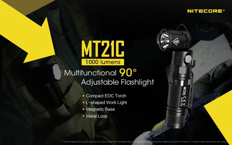 NITECORE MT21C Многофункциональный фонарь CREE XP-L HD V6 max 1000 люмен 90 градусов регулируемый фонарь с батареей 18650