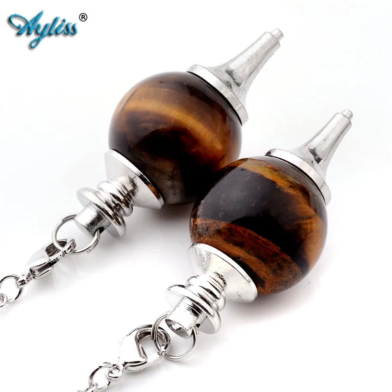 

Ayliss Hot Style Natura Stone Tiger Eye Stone Pendulum Divination Dowsing Healing Point Chakra Ball Bead Wicca Chain 1pc Pendant