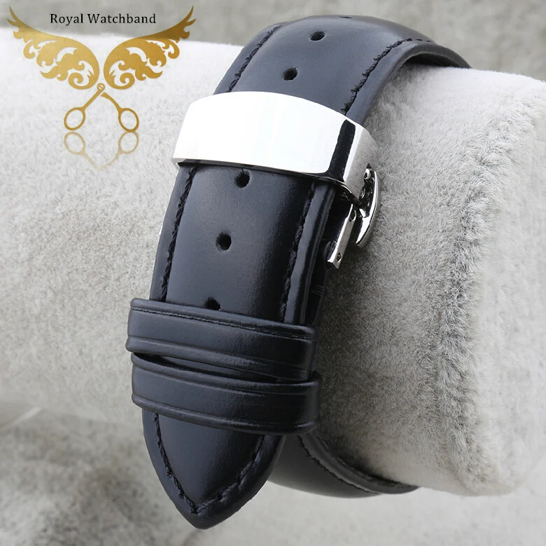 New High Quality Black Smooth Soft Mens Genuine Leather Watch BANDS Straps Bracelets Free Shipping