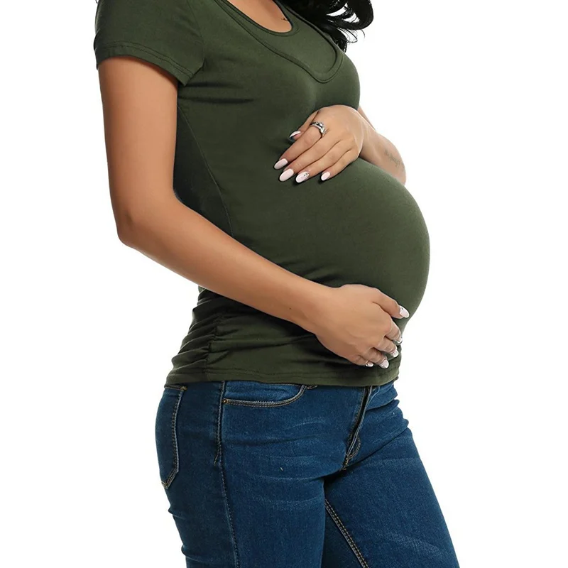 Chivry Maternity Tops Breastfeeding Clothes Solid Short Sleeve Pregnant Clothes Summer Women Mama Nursing Tops Pregnancy T Shirt