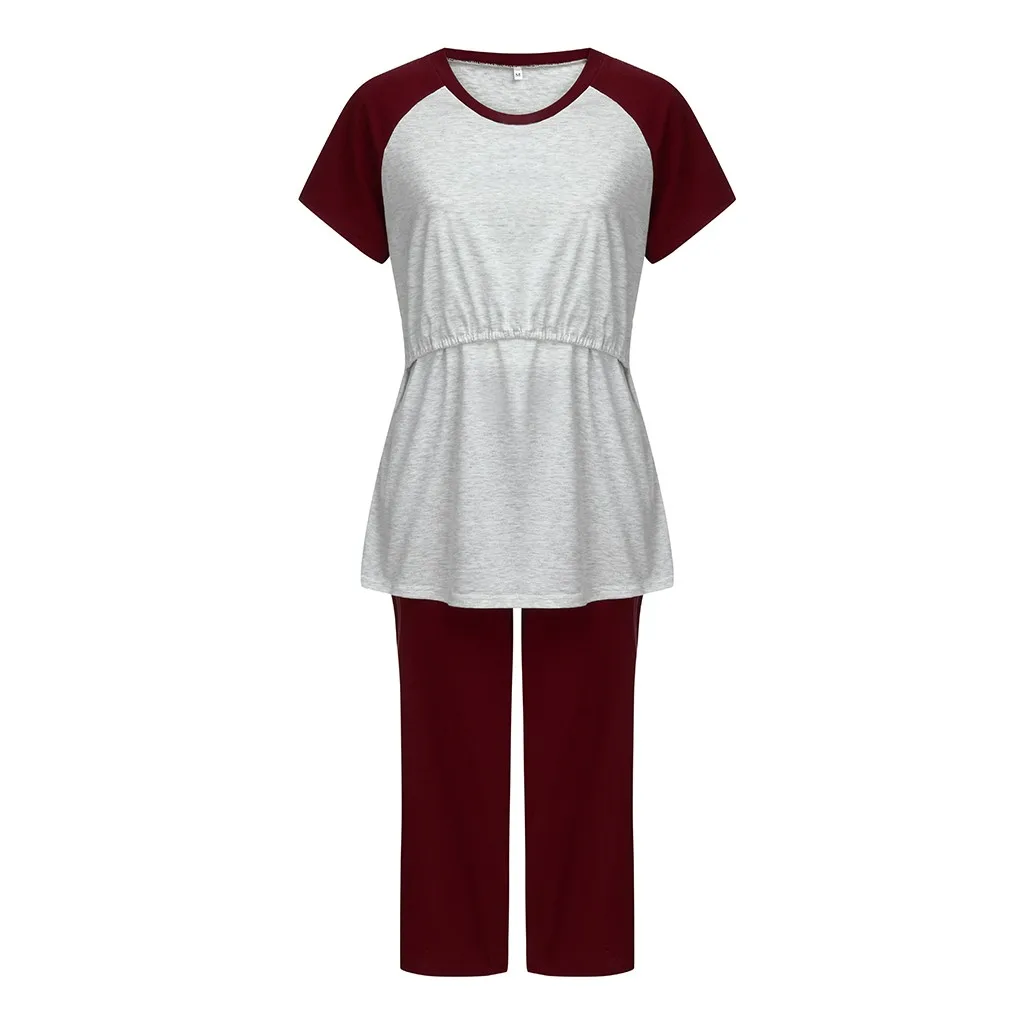 Женский топ для беременных с коротким рукавом для кормящих детей, футболка+ 4/3 штаны, пижамный комплект