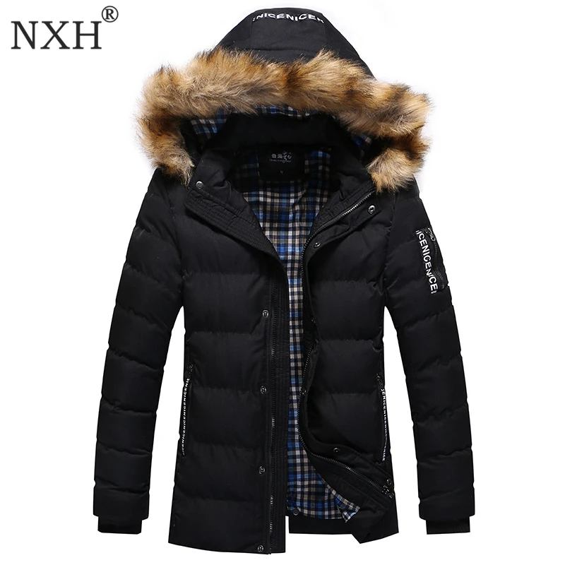 NXH 2017 New Arrival Mens Winter Thick Casual coat Zipper Solid Fashion Style Men Parka High