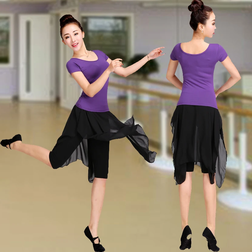 Modern Latin dance square dance clothing new Lycra cotton round neck