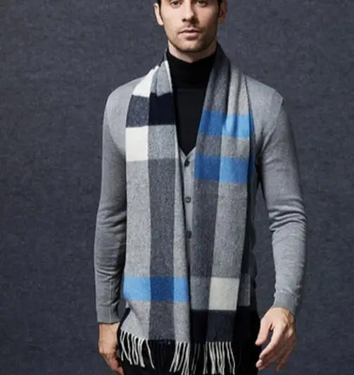 men's scarves & shawls Black Gray Camel Plaid Wool Scarf Men Soft Warm Fashion Natural Fabric High Quality Free Shipping man scarf Scarves