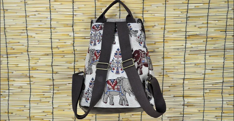 Bolsa de Ombro Thail Boho Mulheres Algodão Mochila Elefante Bordado Lona Viagem Mulher 12 Cheap Mochilas