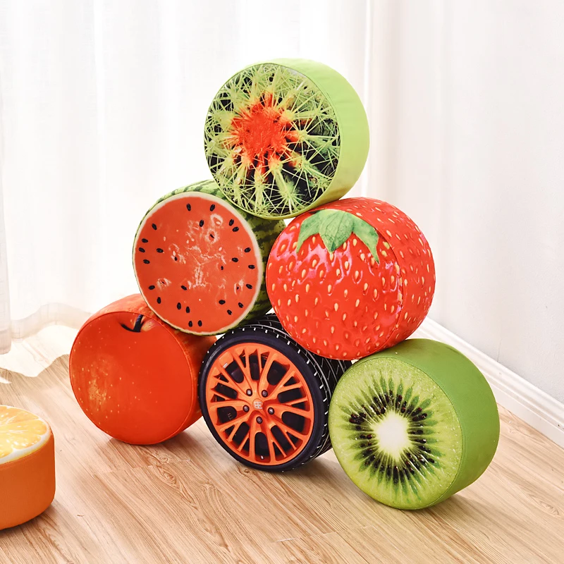 

Free Shipping Non-slip 4 Legs Wood Stools Cotton Linen Cover Fruit Chair Cute Round Sofa Bench Ottomans Change Shoes Footstools