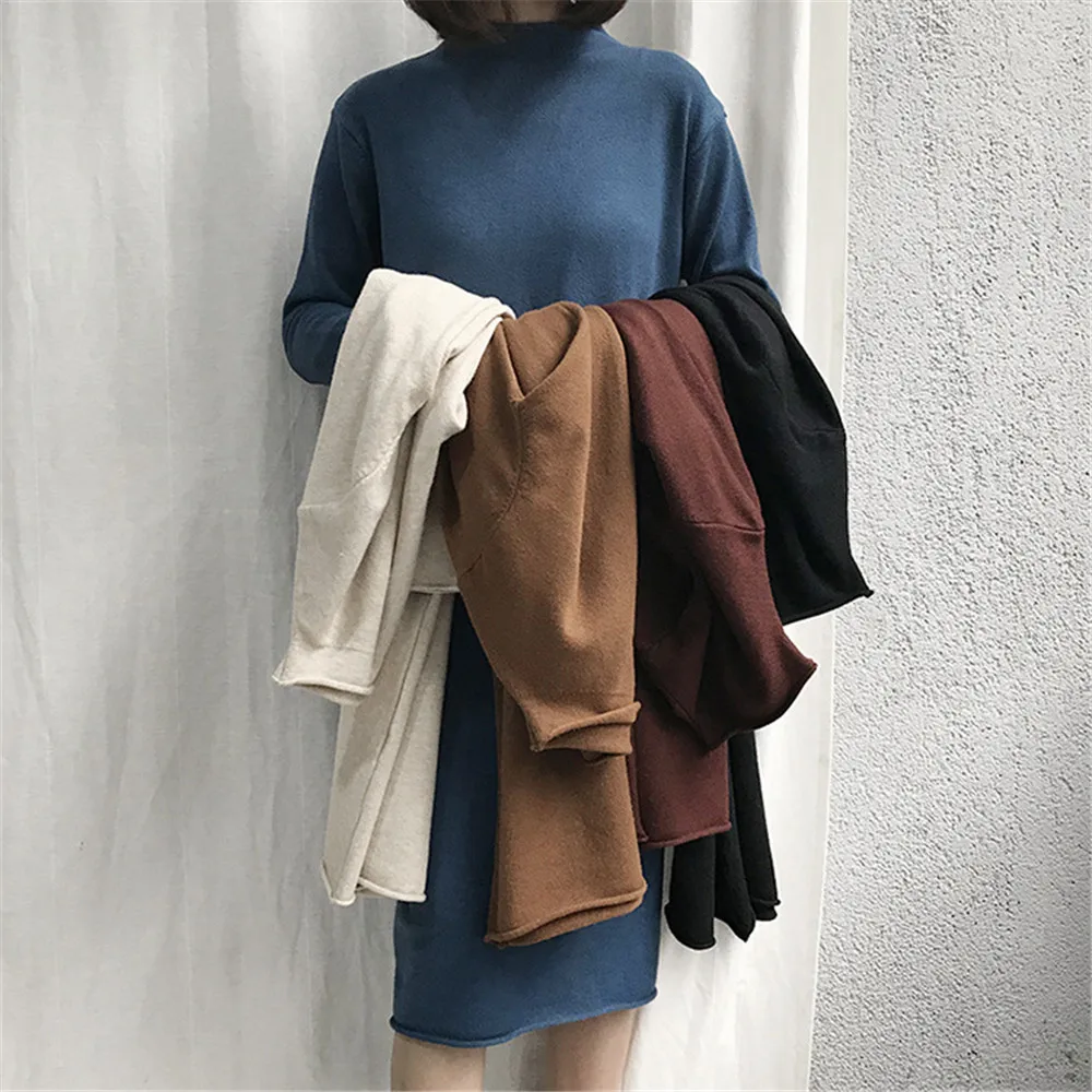 Autumn-Winter Knitted Solid Basic Long Dress 2018 Sexy Bodycon Sweater Dress Long Sleeve All Match Dresses Vestido Z9131 (23)