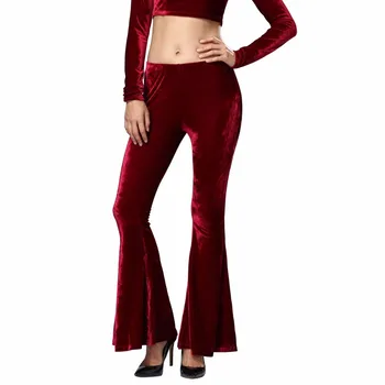 

women long flare pants pleuche elastic waist soft european flare trousers bell-bottoms mujer cintura alta pants women wide leg