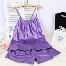 Дамский пикантный Шелковый Атласный пижамный комплект без рукавов, Пижама для женщин с круглым вырезом, пижамный комплект большого размера, одежда для сна+ короткие штаны, домашняя обувь