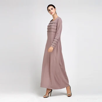 

Spring and Summer Muslim Middle Eastern Arabian Beaded Long-sleeved Stitching Dress Ladies' Autumn Dress Chiffon Robe