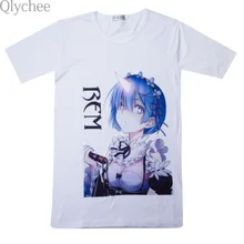 Qlychee Re Zero kara Hajimeru Isekai Seikatsu T shirt font b Anime b font Emilia Rem
