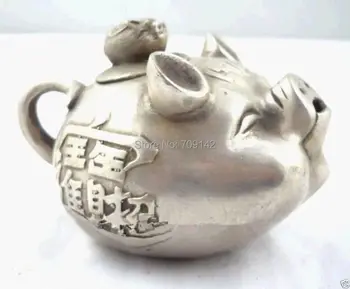 

Decoration Chinese tibet silver collectable old style lifelike pig teapot Tea pot Handwork Statue Tibet Miao Antique Old Silver