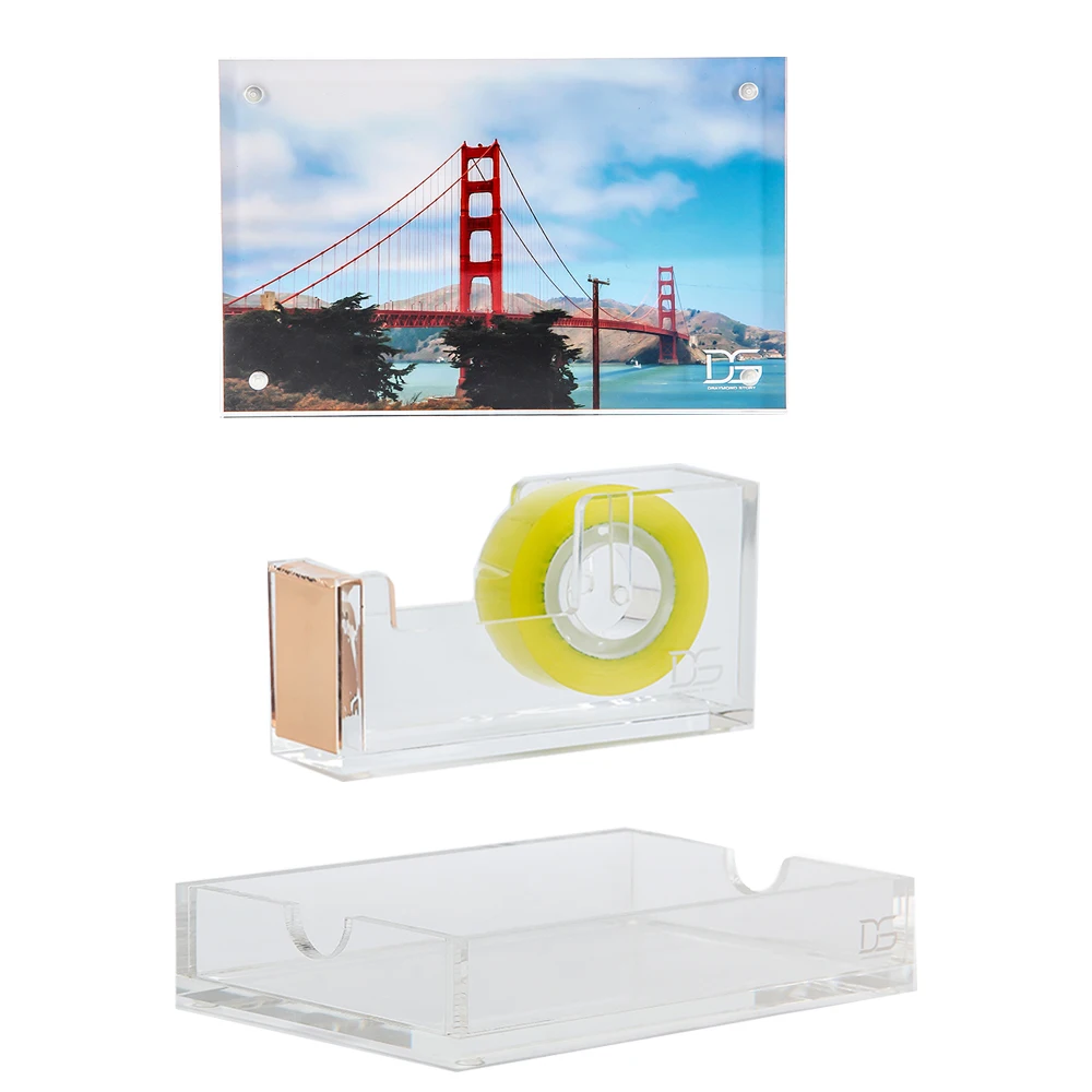 

3pcs/set Acrylic Photo Frame + Memo Pad Note Holder +Acrylic Tape Dispenser desk kit