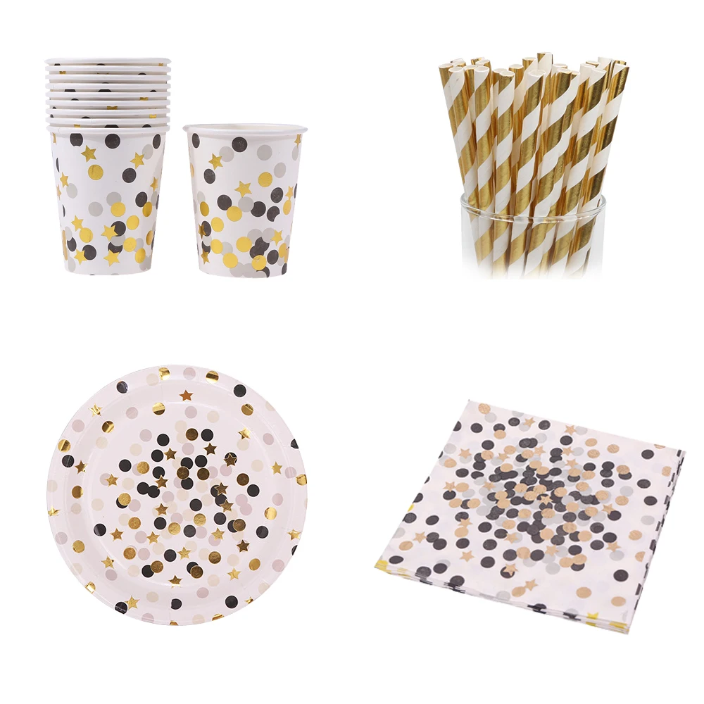 

Bronzing Disposable Tableware party Plates Cups Straw Napkin Wedding Supplies Bachelor party Birthday Party Decorations