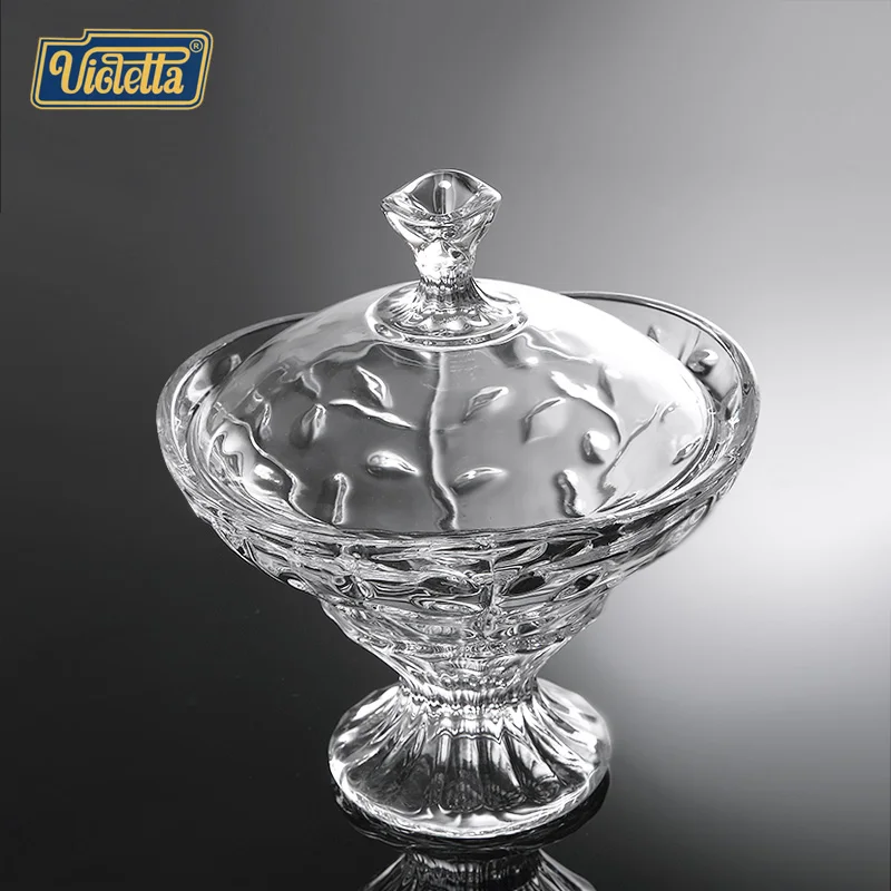 

Crystal glass compote European fashion creative fruit dish with cover candy jar tank storage tank