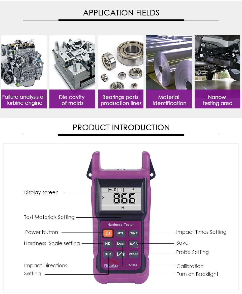 Nicetymeter HT-1800, портативный тестер твердости Leeb, алмазный селектор, Золотой Тестер, тестер твердости, HT1800