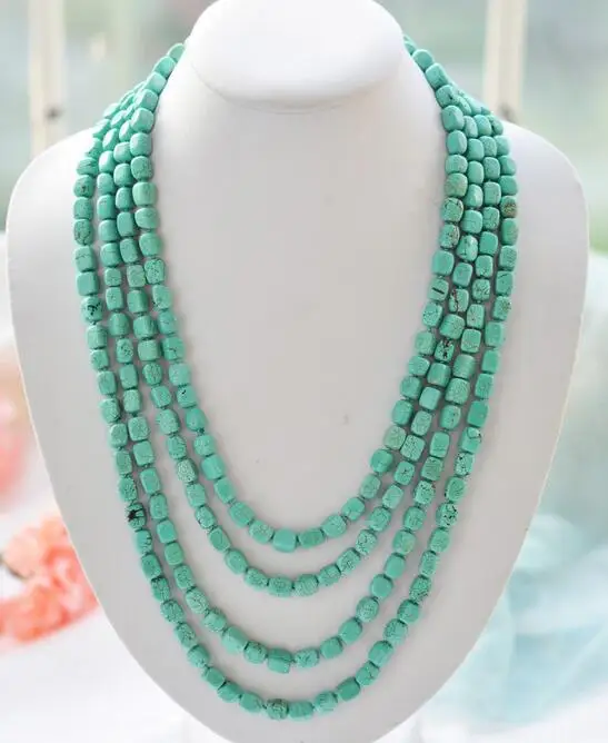 

song voge gem nanJ0376 cube blue turquoise bead NECKLACE