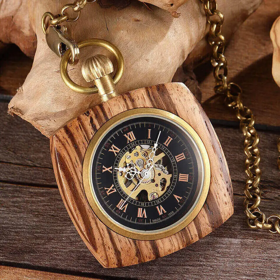 Квадратные деревянные механические цепочки для карманных часов Роскошные красные деревянные ручной обмотки Скелет Fob часы мужские и женские часы подарки Reloj