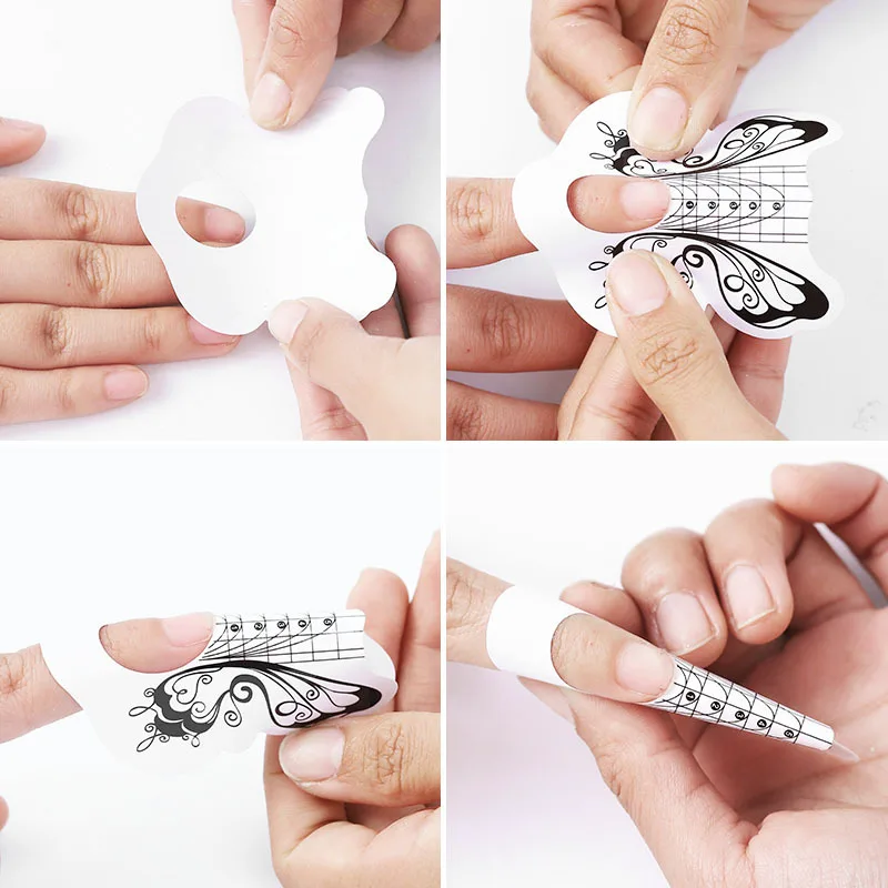 100 шт Профессиональный Форма для ногтей Советы Nail Art формы акриловая типса ногти Стикеры формы расширения для Гель-лак для ногтей руководство 10 видов стилей