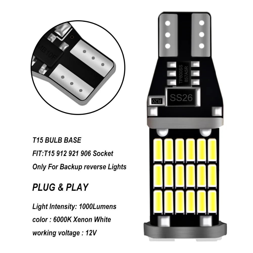 2 шт. супер яркий T15 W16W 921 45 SMD светодиодный 4014 Авто Canbus Габаритные фары для чтения