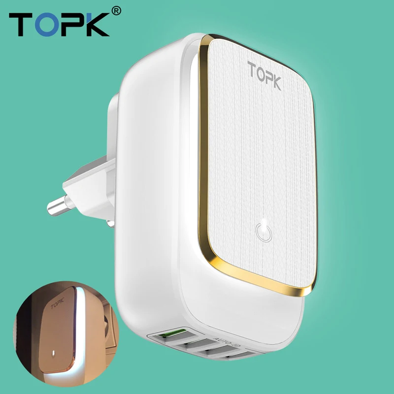 TOPK L-Мощность 4-Порты и разъёмы EU/US/UK/AU разъем 22W USB Зарядное устройство светодиодный светильник авто-ID заграничного паспорта сетевой адаптер Универсальный мобильный телефон Зарядное устройство