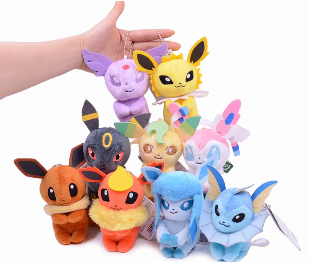 9 шт. Sylveon Eevee Umbreon Vaporeon Flareon Jolteon Espeon Leafeon Glaceon сидящий 10 см плюшевый брелок в розницу