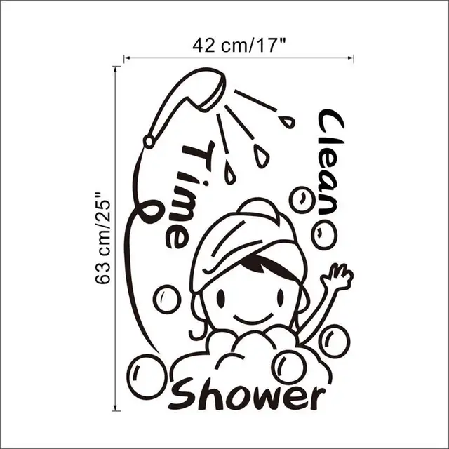 PVC Waterproof Shower Time Wall Stickers Bathroom Glass Door Sticker Cute Children Shower decals