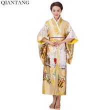 Горячая Распродажа модное женское кимоно юката Haori с Obi золотым японским стилем вечернее платье азиатская Одежда Цветок Один размер HW041