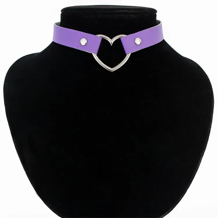 1 шт., женское панк-шик, с заклепками, ручная работа, цепочка из искусственной кожи, сердце, воротник, колье, ожерелье, хорошее ювелирное изделие, прекрасный - Окраска металла: Purple