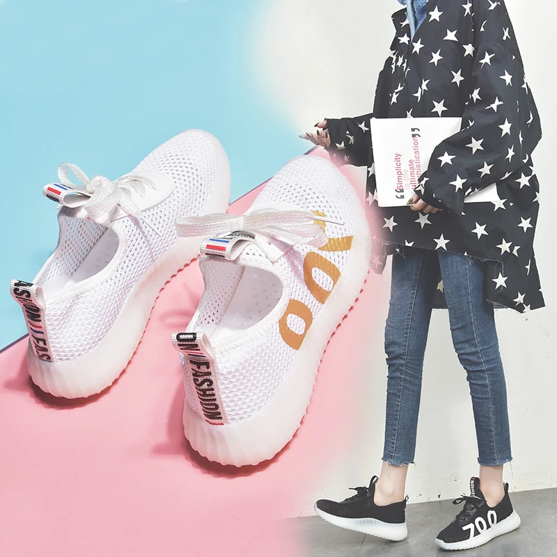 

2019 New Fashion Lady Spring Mesh Breathable Sneaker TPR Shoes Women Med Heel Casual Shoes Lace-up Shallow Female Solid Shoes