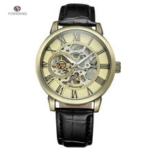 FORSINING Vintage Bronze Men Wristwatch Skeleton Clock Leather Strap Antique Steampunk Automatic Skeleton Mechanical Watches