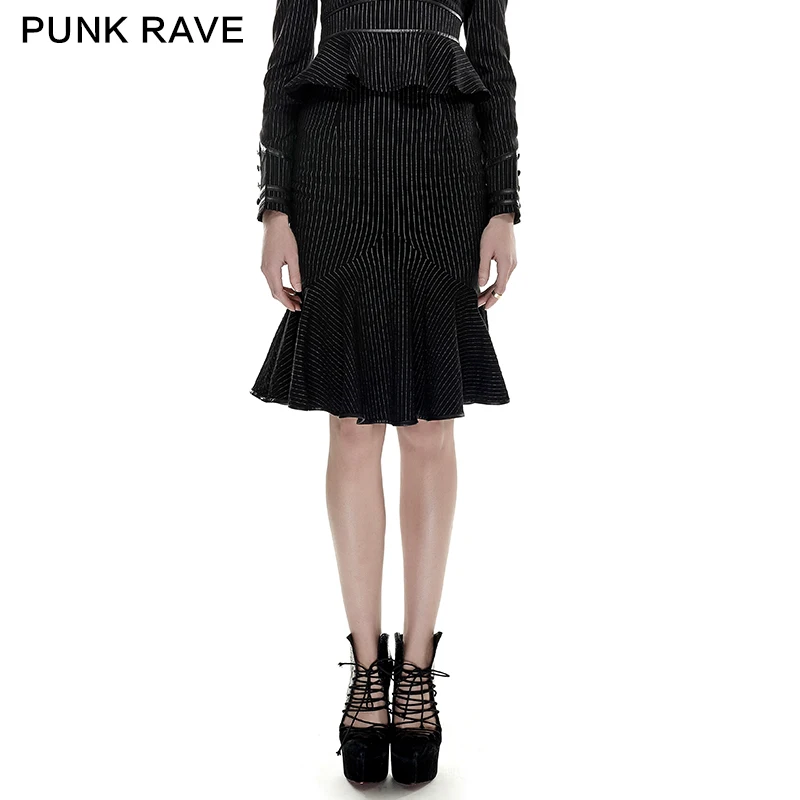 

PUNK RAVE Women Steampunk Military Uniform Fashion Striped Fishtail Skirt Evening Party Sexy Hip Skirts