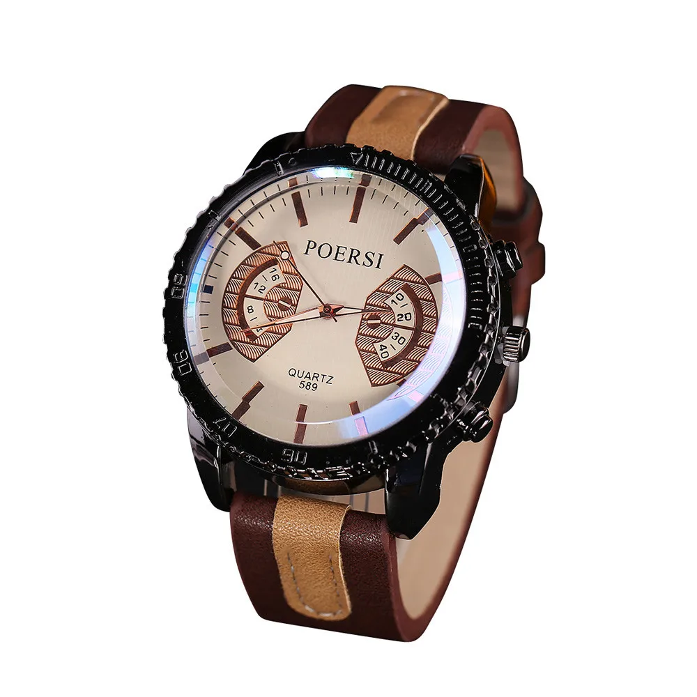 Прямая поставка и Роскошные часы для мужчин Высокое качество искусственная кожа спортивные часы для мужчин кварцевые наручные часы Relogio Masculino - Цвет: Коричневый