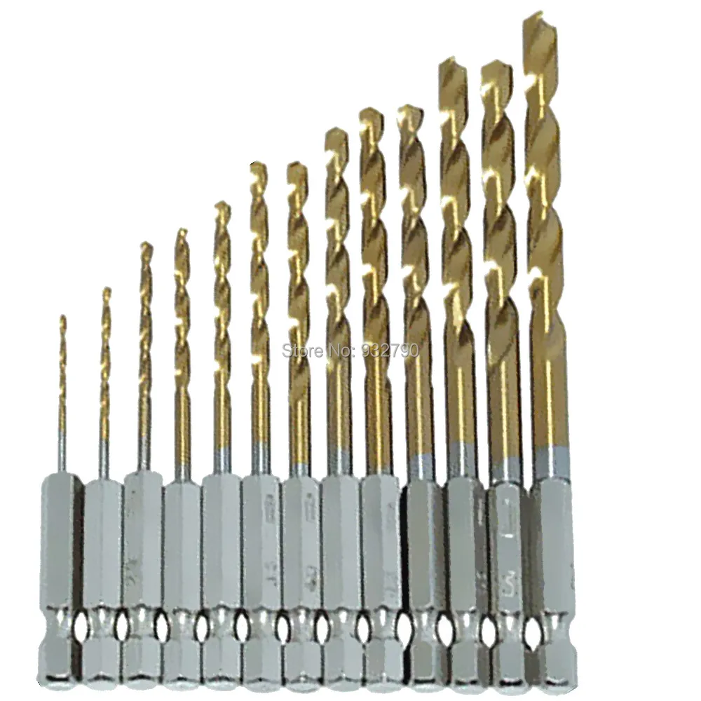 

13pc Hss Titanium Coated Drill Bits Set 1/4" Hex Shank 1.5mm-6.5mm Metalworking High Speed Steel Drill Bit Twist Drills Bits New
