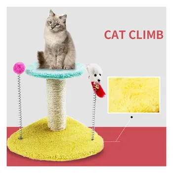 

2-Lay Cat Climbing Tree Frame Scratching Post Board with Elastic A Mouse Kitten Toys Wood triangle Bottom Jumping Standing Frame