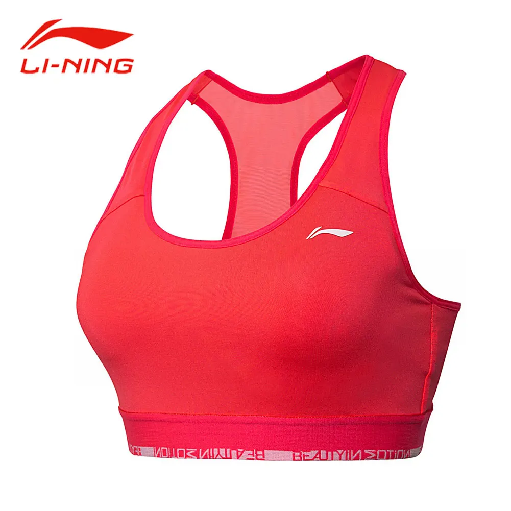 

Li-Ning Women Tight Fit Training Bras Solid Color Medium Support Breathable Polyester Comfy Tops LiNing Knit Sports Bra AUBN022