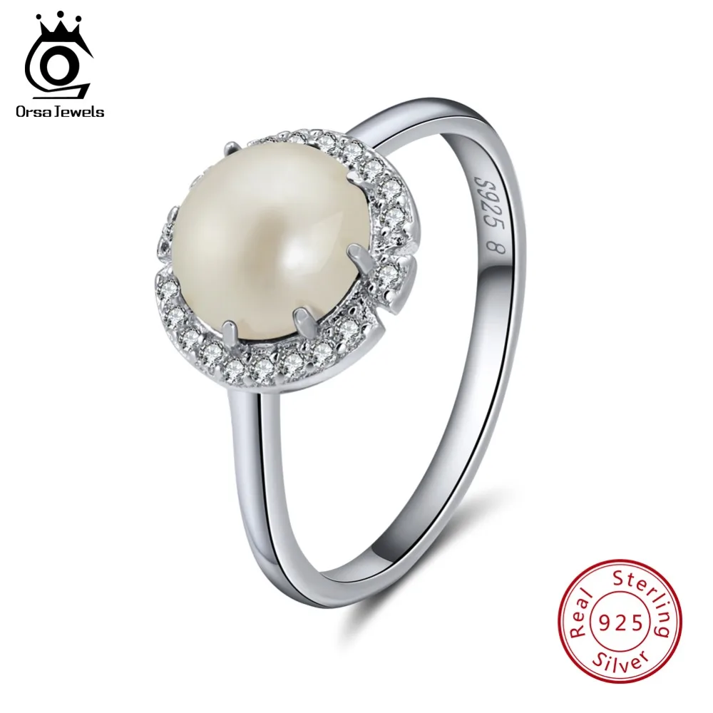 

ORSA JEWELS 100% Genuine 925 Sterling Silver Women Rings Simulated-pear With AAA Cubic Zircon Fashion Party Ring Jewelry SR55-S