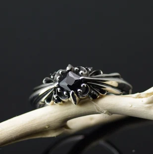

925 pure silver inlaying black square drill vintage thai silver ring