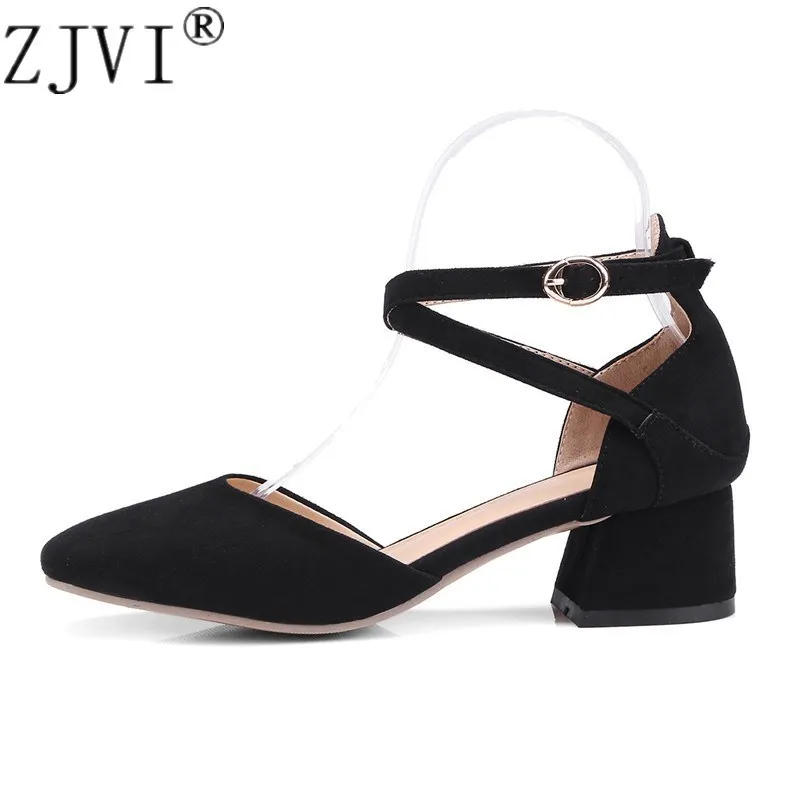 

ZJVI women 2019 summer thick mid heels sandals womens fashion square toe ladies sandal sandalias woman sexy hot ankle wrap shoes