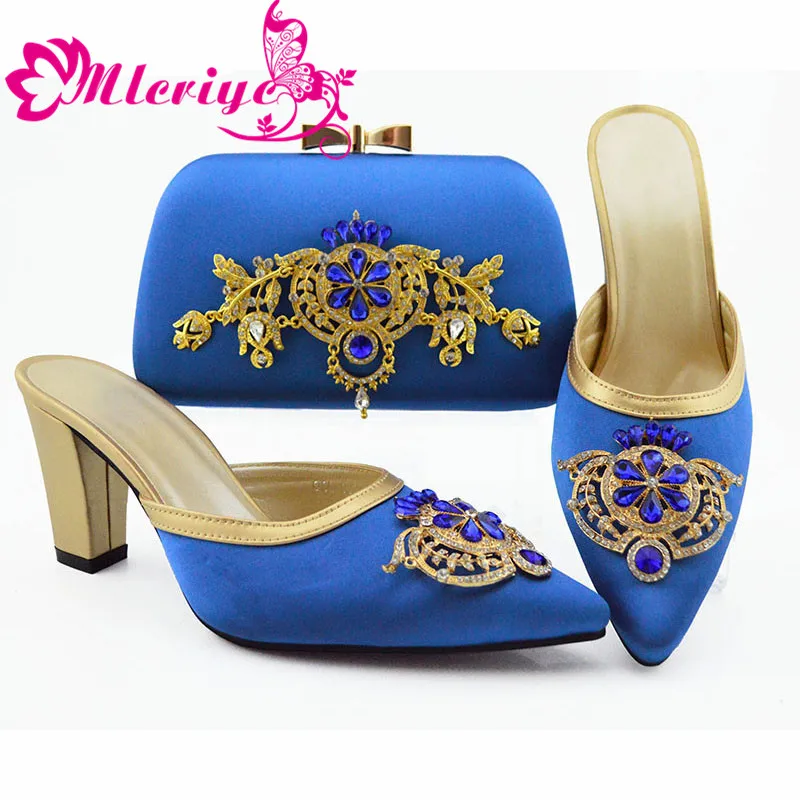 

High Quality 2019 Summer Special Arrivals Dark Blue Matching Shoes and Bag Set In Heels Matching Shoes and Bag Set for Party