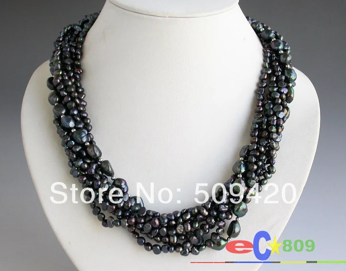 

Free Shipping >>8row 20" black baroque Freshwater cultured pearl necklace