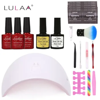 

2017 Lulaa New Nail Art Set Top Coat and Base Coat Nail Polish Manicure Tools 3 Color Gel Nail UV/LED Lamp