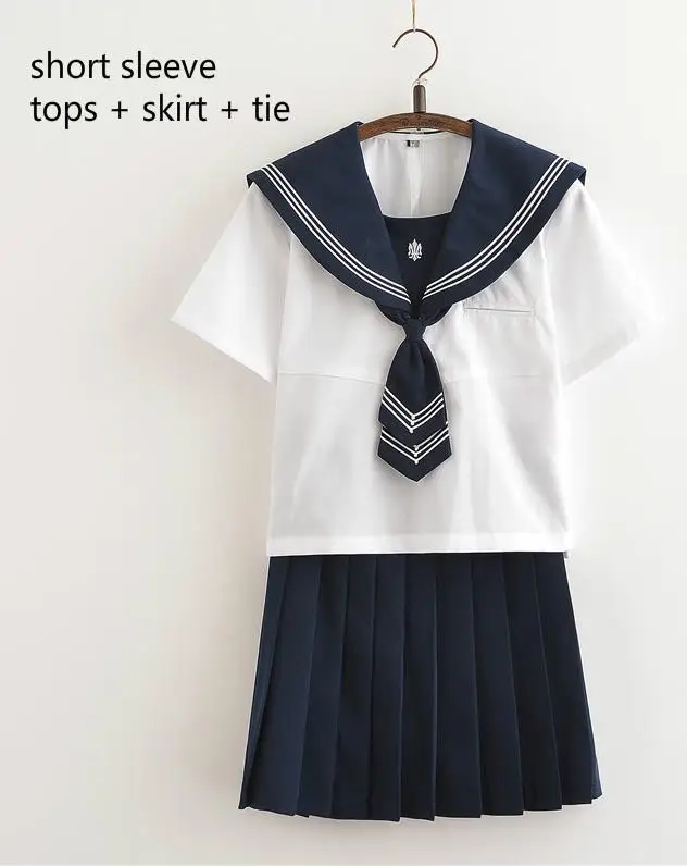Популярная школьная форма для девочек, рубашка с короткими рукавами, плиссированная юбка с галстуком, комплекты японской корейской школьной формы, косплей, студенческий Jk, Костюм Моряка - Цвет: school sets