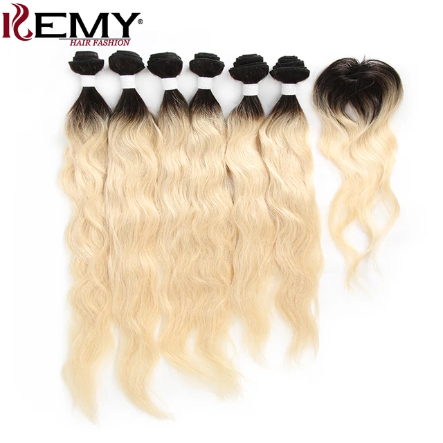 Cheap Ombre Blonde Human Hair Bundles With Closure KEMY HAIR Brazilian Natural Wave Human Hair Extensions Non-Remy Hair Weaves 6PCS Cheap Ombre Blonde Human Hair Bundles With Closure KEMY HAIR Brazilian Natural Wave Human Hair Extensions Non-Remy Hair Weaves 6PCS